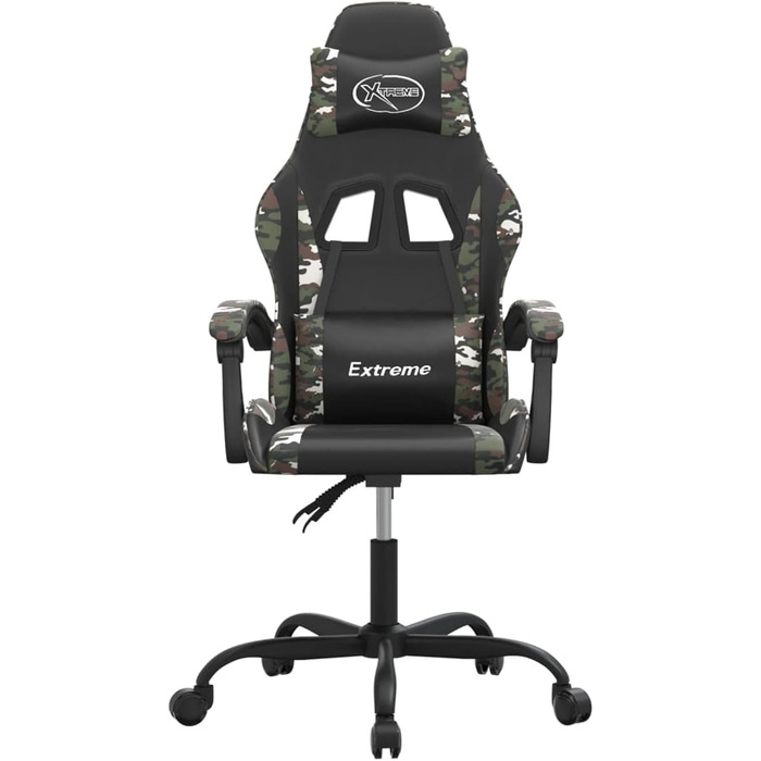 Геймерське крісло з регульованою спинкою та подушкою для підтримки голови/попереку - штучна шкіра чорного/камуфляжного кольору - 57,5 x 59,5 x (121-131) см Модель 349578