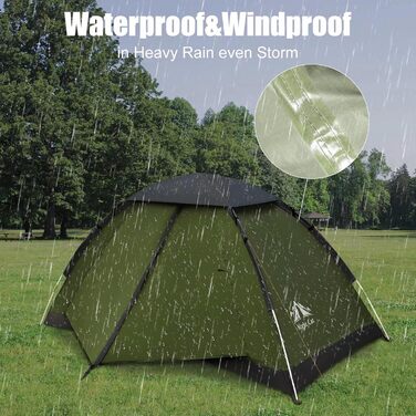 Намет кемпінговий прямокутний 1-місний Night Cat Quick Tent – 4-сезонний, водостійкість 3000 мм, легкий, темно-зелений