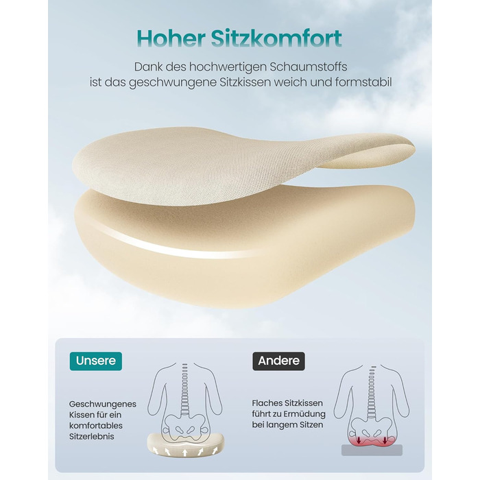 Офісний стілець SONGMICS, стілець для роботи, ергономічна спинка, регульована висота, складні підлокітники, обертовий стілець з підголівником, вантажопідйомність до 150 кг, колір капучино бежевий OBN088K01