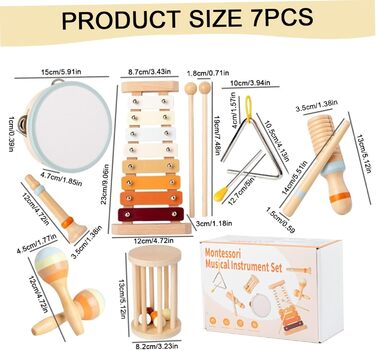 Набір дитячих музичних інструментів з 7 предметів, комплект дерев'яних дитячих музичних інструментів для дітей 1-3 років, точні музичні інструменти для малюків, музичні інструменти для дітей, музичні інструменти для дітей