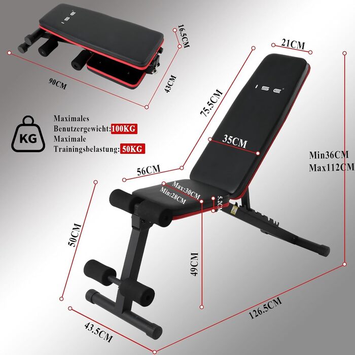 Складана регульована багатофункціональна похила лава для силових тренувань ISE, тренажер для м&39язів живота з 7-позиційною регульованою спинкою для тренування всього тіла, домашній тренажер для живота, лава для сидячих пресів 5902