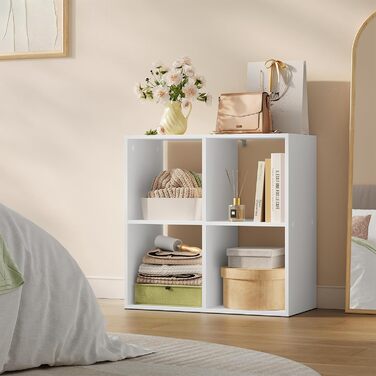 Книжкова полиця WOLTU, кубічна полиця з 4 відкритими відділеннями, маленька біла полиця, окремостояча полиця, полиця для файлів, офісна полиця, вітальня/кабінет, 60x60x29 см SK053ws 4 відділення (29Г x 60Ш x 60В см) білий