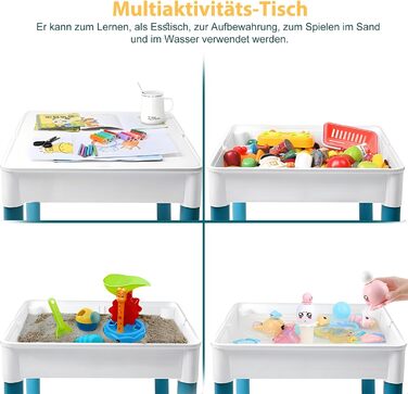 Дитячий стіл 7-в-1, комплект дитячого столу та стільця, стіл з будівельних блоків, багатофункціональний робочий стіл, розвивальна іграшка для розвитку дитини, двостороння стільниця (з 548 будівельними блоками)