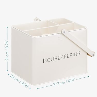 Коробка для домашнього господарства Navaris - 3 знімні відділення - Органайзер для засобів для чищення з ручкою для зберігання посуду - Вінтажний кошик для прибирання - Білий матовий