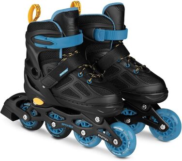 Набір SPOKEY Quattro 4-в-1 Роликові ковзани/Роликові ковзани/Трискейти/Ковзани для льоду, РЕГУЛЬОВАНІ для дітей та підлітків Роликові ковзани, що трансформуються в роликові Розміри 30-33, 34-37, 38-41 Чорний/Синій 34-37