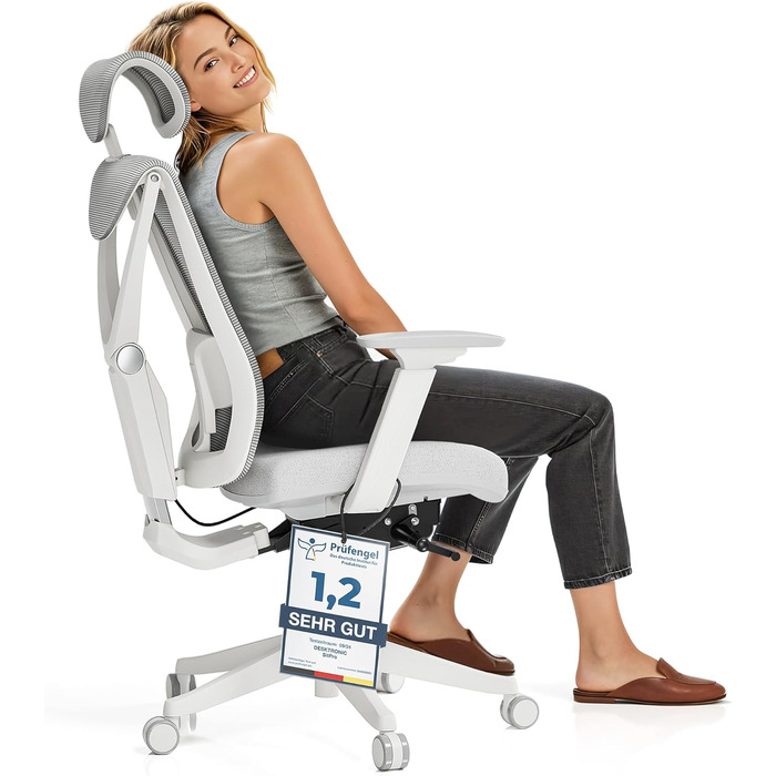 Ергономічне офісне крісло Desktronic з регулюванням висоти Офісне крісло з поперековою опорою - Зручне для спини - Комп&39ютерне крісло з регулюванням висоти та зручне для спини - Широка подушка SitPro (сіре)
