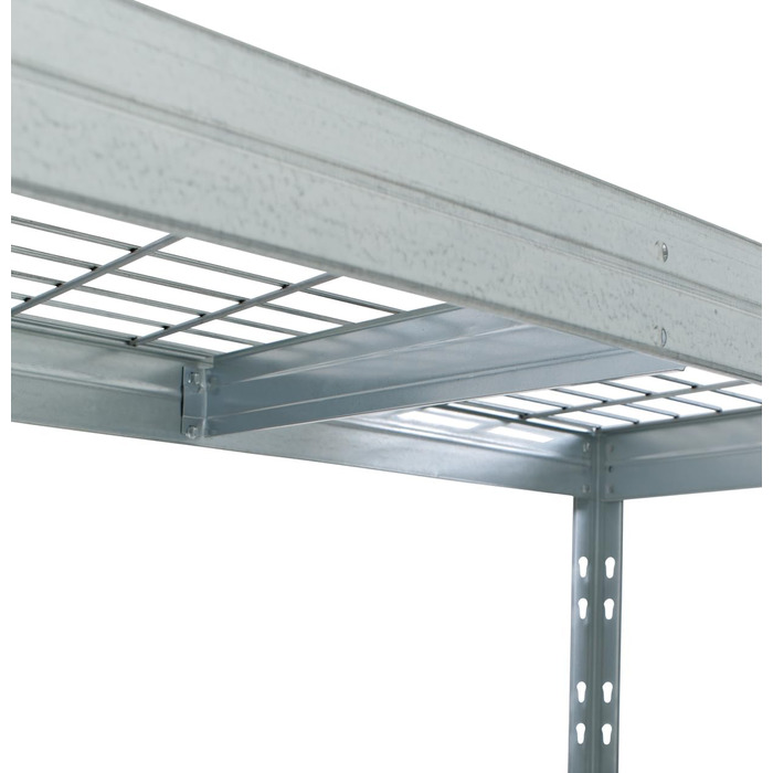 Вуличний стелаж із широким прольотом - вантажопідйомність 1500 кг - ВxШxГ 180 x 90 x 45 см - стелаж без болтів з 5 полицями з регульованою висотою - максимальне навантаження на полицю 400 кг - сертифікований TV - надміцний стелаж з оцинкованої сталі, тип 