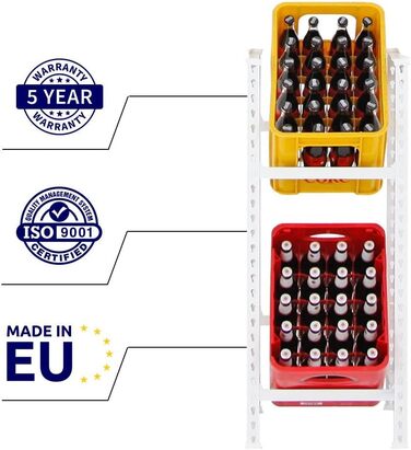 Полиця для напоїв PROREGAL Camel на 2 ящики, ВxШxГ 100x40x30 см, вантажопідйомність на полицю 100 кг, біла, полиця для льоху, полиця для зберігання, полиця для майстерні, полиця для гаража, ВxШxГ 100x40x30 см, біла