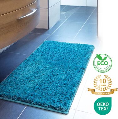 Килимок для ванни casa pura Sky Soft - Пухнастий, нековзний та м&39який килимок для ванни Килимок для ванни та душу для ванни, душу та туалету Можна прати в пральній машині та швидко сохне 80x150 см - Бірюзовий 80 x 150 см (Прямокутний) Бірюзовий