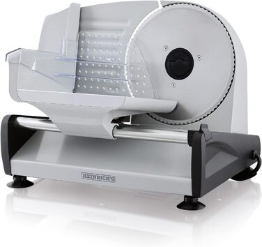 Металева харчова нарізка HEINRICHS, електрична хліборізка, нарізка ковбаси, круглий ніж з нержавіючої сталі (Ø19см), плавне регулювання товщини різання, інтегр. Запобіжний замок, 200 Вт Heinrich