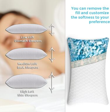 Розумна подушка Artwelt, подушка для шиї з піни з ефектом пам&39яті, регульована по висоті, ергономічна, двосторонній комфорт для літа та зими, гіпоалергенна, чохол, який можна прати, 50x70 см ()