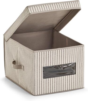 Коробка для зберігання Zeller з кришкою, дизайн у смужку, неткане полотно, бежевий, приблизно 30 x 39,5 x 25 см