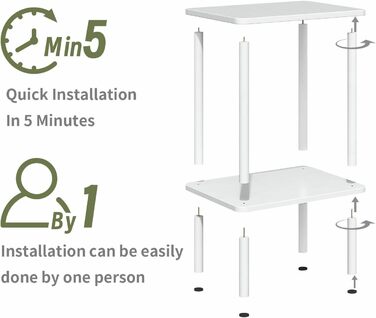Дерев&39яний приставний столик APICIZON, 2-ярусний приставний столик, білий, вузька тумбочка, 40x30x52 см, маленькі приставні столики з місцем для зберігання, вузькі приставні столики для вітальні, спальні, балкону, 40x30x52 см, білий