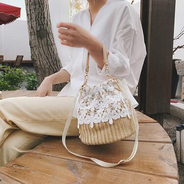 Солом'яна сумка через плече, Жіноча сумка з верхньою ручкою, Літо, Пляж, Гаманець, Сумка через плече, Квітка, Один розмір
