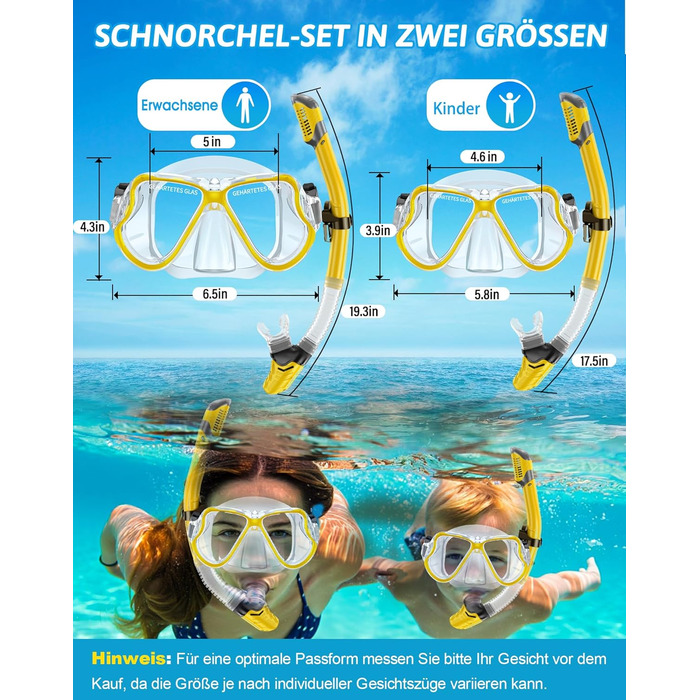 Набір для сноркелінгу QcoQce для дорослих, суха трубка з маскою для дайвінгу із загартованого скла із захистом від запотівання та протікання, панорамний вид та легке дихання для сноркелінгу та дайвінгу