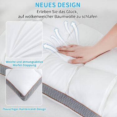 Подушка YOUR MOON 40x80 см Мяка та зручна готельна подушка для сну на боці та спині Подушка з 3D стьобаним дизайном, дихаюча бавовняна подушка, сертифікована Oeko-TEX, біла 40 x 80 см