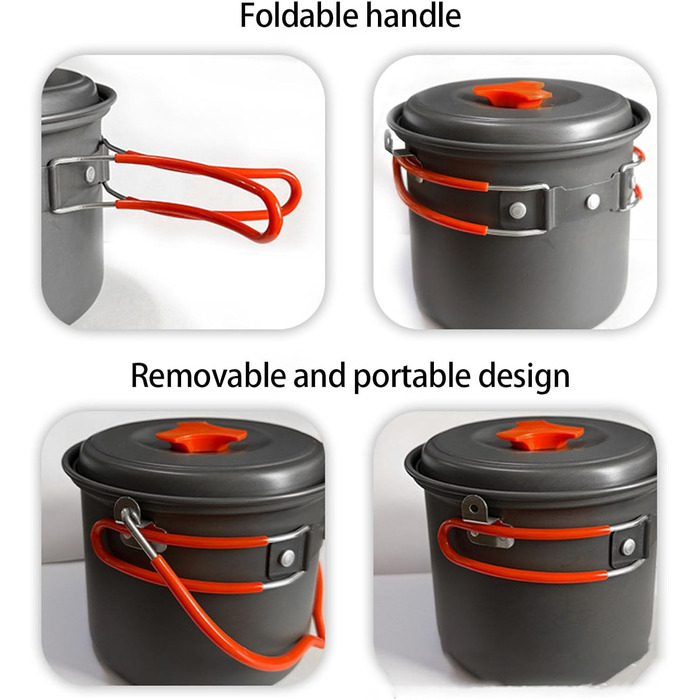 Посуд для кемпінгу об&39ємом 1,4 л, з твердого алюмінієвого сплаву, для приготування їжі на відкритому повітрі, підходить для походів, подорожей з рюкзаком, набір для приготування їжі на кемпінгу, термостійкий, з алюмінієвого сплаву, для
