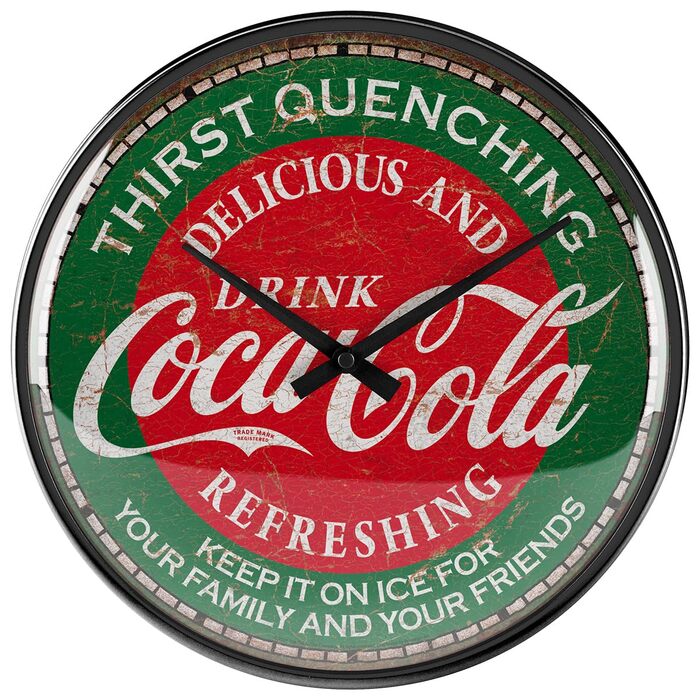 Ретро-настінний годинник Nostalgic-Art, Ø 31 см, Coca-Cola Thirst Quenching Green ідея подарунка для фанатів Coke, оригінальний ліцензійний продукт (OLP), великий кухонний годинник у вінтажному дизайні