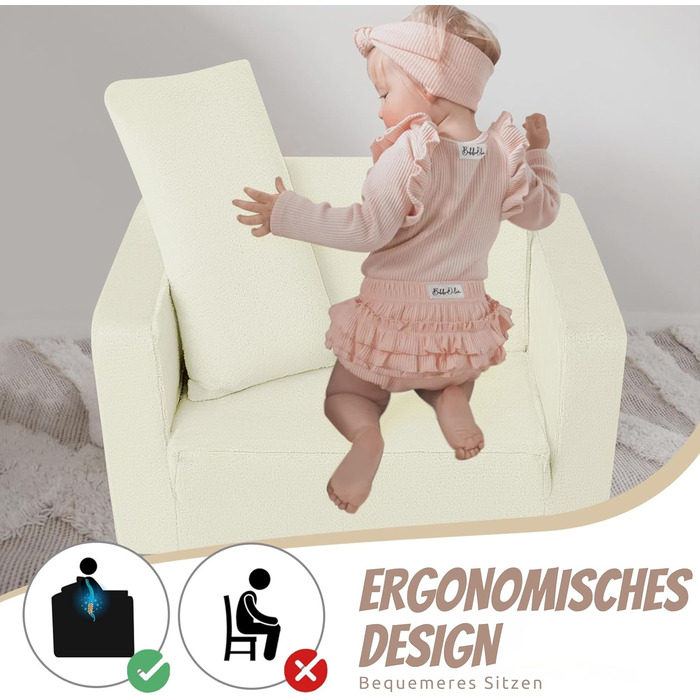 Дитячий диван/крісло MeMoreCool, розкладний, зручний диван-ліжко для малюків, розкладний диван 2-в-1 для дитячої кімнати, кутовий міні-диванчик з функцією сну для хлопчиків та дівчаток (бежевий)