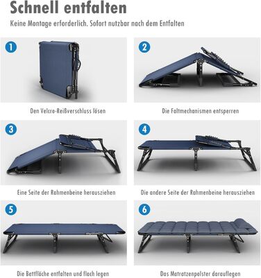 Складаний шезлонг з 4 регульованими положеннями спинки, портативна універсальна комбінація кемпінгового ліжка/шезлонга для саду, басейну, патіо, м&39який матрац та подушки - синій