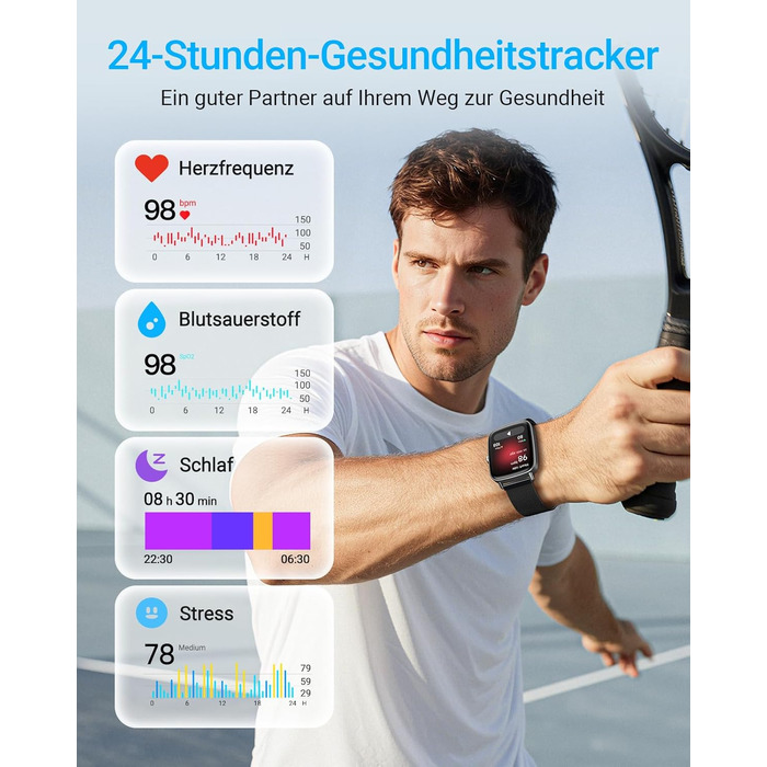 Розумний годинник для чоловіків та жінок з функцією телефону, фітнес-годинник 1,85 дюйма, понад 100 спортивних режимів, фітнес-трекер з моніторингом серцевого ритму/SpO2/сну, крокомір, водонепроникний спортивний годинник IP68 для iOS та Android, металевий