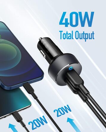Автомобільний зарядний пристрій Anker PowerDrive III Duo USB-C, 40 Вт 2-портовий зарядний пристрій PowerIQ 3.0, Power Delivery для
