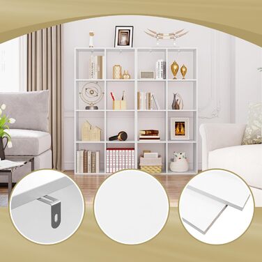 Книжкова полиця WOLTU на 4 рівні, окремостояча полиця з 8 відділеннями та пристроєм проти перекидання, полиця для DVD з дерев&39яного матеріалу, перегородка/шафа для документів, для вітальні, кухні, офісу, 7140,5x29 см, білий колір, 8 відділень (29 Г x 71