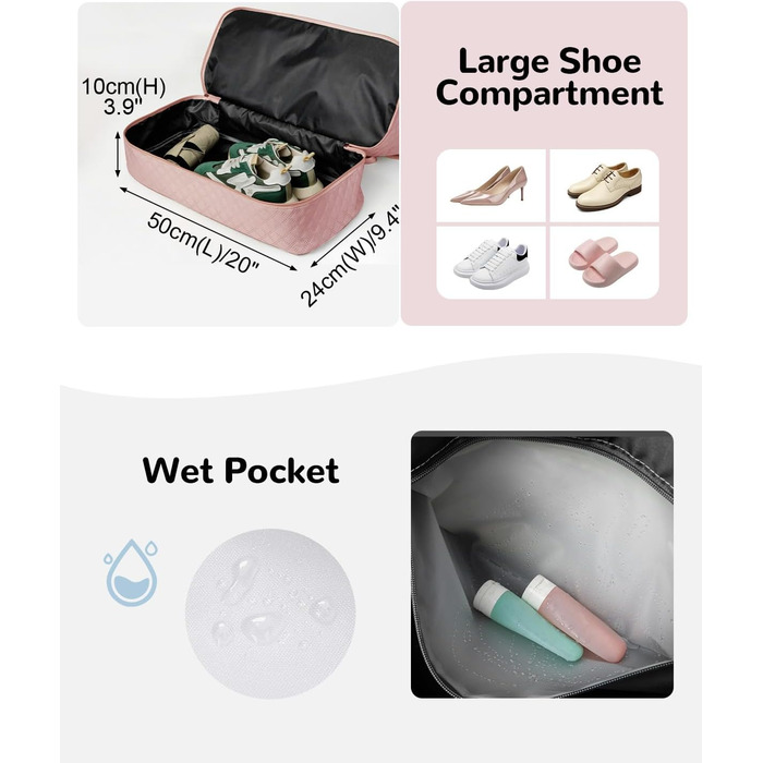 Жіноча ручна поклажа з відділенням для взуття та відділенням для вологи, дорожня сумка-саквояж на вихідні з косметички, сумка для лікарні для пологів, рожева