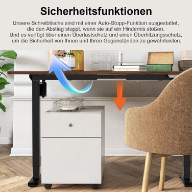 Електричний стіл з регульованою висотою 120 x 60 см, офісний стіл, стіл для роботи стоячи, комп&39ютерний стіл з пам&39яттю положення та технологією запобігання зіткненням, вінтажний стиль, 120 x 60 см