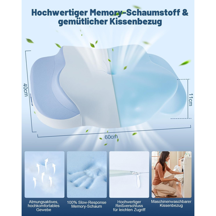 Подушка для шиї IDEA, ортопедична подушка з піни з ефектом пам&39яті, ергономічна подушка для полегшення болю в шиї, подушка для шиї проти хропіння, подушка для сну на боці, спині та животі ()