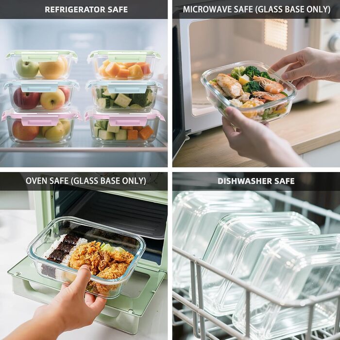 Контейнери для зберігання продуктів MerryNine з кришками, 10 скляних контейнерів для приготування їжі, герметичні скляні ланч-бокси, герметичні, для використання в мікрохвильовій печі, духовці, морозильній камері та посудомийній машині.