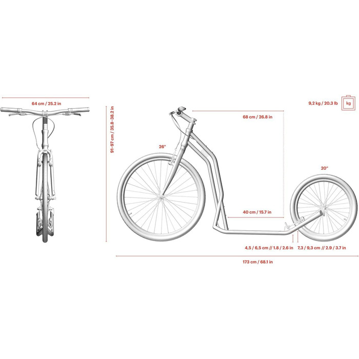 Самокат Yedoo S2620 - до 130 кг, самокат з пневматичними шинами 26/20 - самокат для дорослих, самокат для собак silvergold