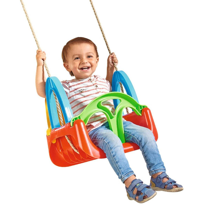 Гойдалка 3 в 1, мотузка попередньо змонтована, висота гойдалки приблизно 120 см, ширина сидіння 28 см, жовтий/синій/червоний/зелен