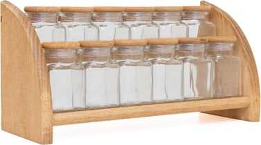 Підставка для спецій, полиця для спецій, підставка для спецій, букова деревина з 12 скляними банками для спецій