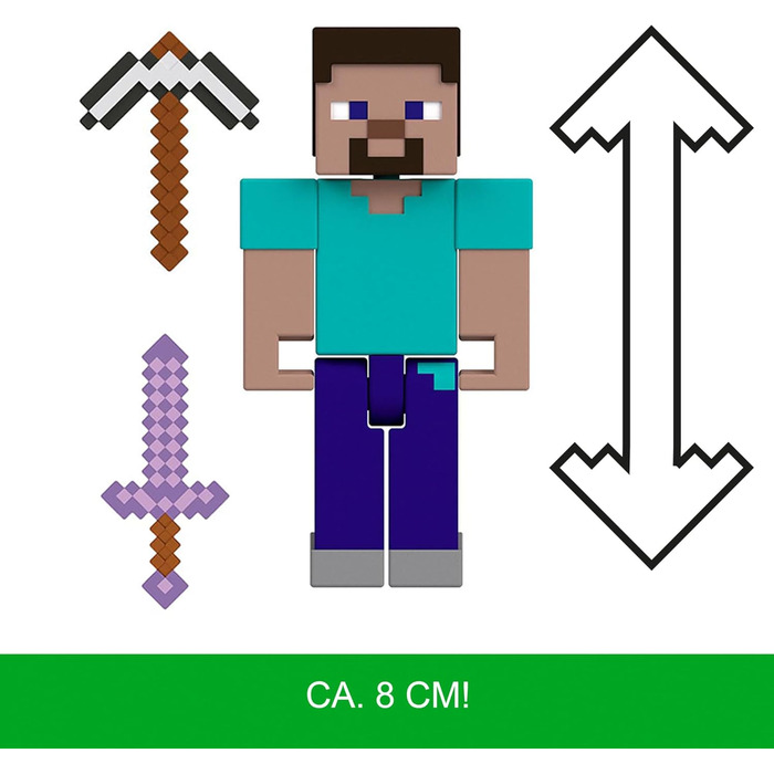 Фігурки та аксесуари Mattel Minecraft, точно в масштабі, приблизно 8 см заввишки, з піксельним дизайном (фігурки можуть відрізнятися) HTN05