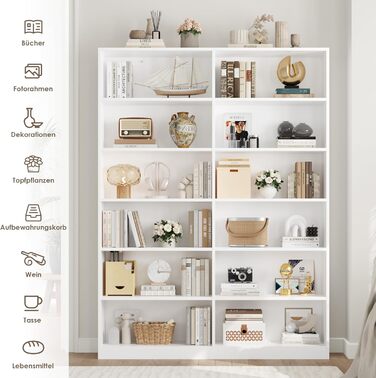 Книжкова полиця FirFurd з 12 відділеннями, книжкова шафа, окремостояча полиця, полиця для зберігання речей для вітальні, офісу, кухні, 120 x 30 x 188,7 см, білий