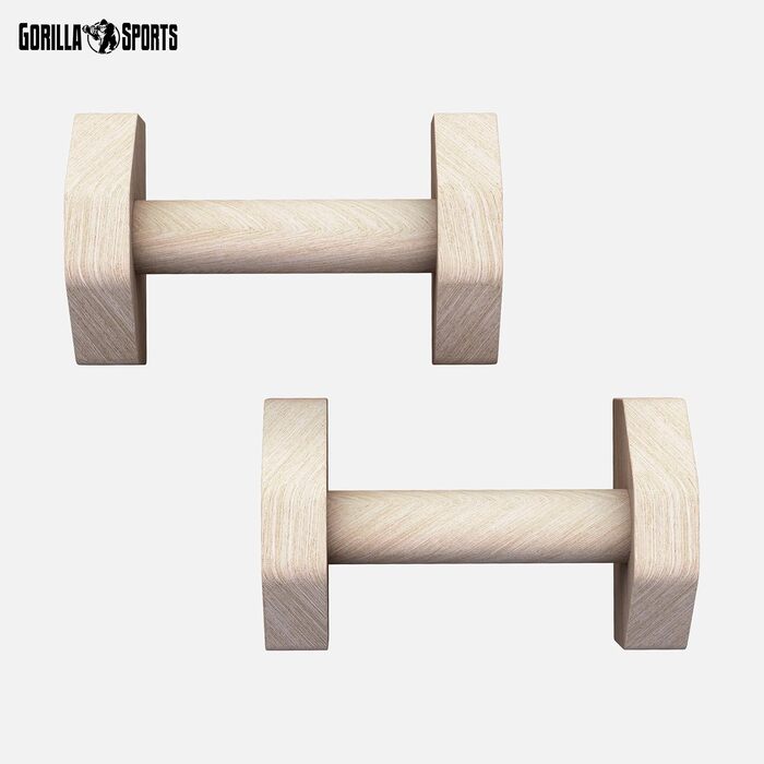 Ручки для віджимань GORILLA SPORTS - Комплект з 2 шт., дерев&39яні, нековзні, вантажопідйомність до 300 кг, вкл. сумку для перенесення - Обладнання для калістеніки, Паралети, Ручки для стійки на руках, Турніри для віджимань, Поперечини для віджимань