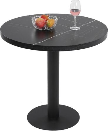 Круглий обідній стіл Mingone, маленький кухонний стіл з мармуровою стільницею та металевими ніжками, 80x80 см, чорний