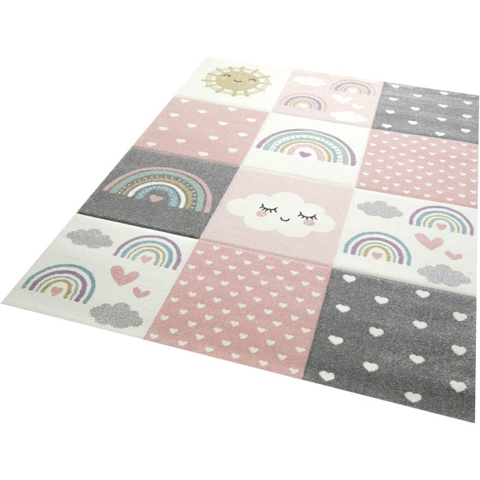 Килим мрія круглий дитяча кімната килим килим грати килим веселка серця хмари рожевий кремовий сірий розмір 160 см круглий 160 см