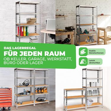 Комплект із 2 металевих стелажів Thomas, стелажі для зберігання 90x40x180 (В) см, підвальні стелажі, вантажопідйомність до 875 кг, сріблястий колір, з 5 полицями, вантажопідйомність кожна 175 кг, регульована висота, надміцні стелажі (легкий монтаж) 1 Easy