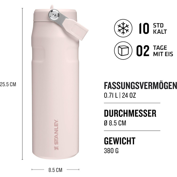 Пляшка для пиття Stanley Flip Straw 2.0 з трубочкою 0.7 л - Термокружка зберігає напої холодними протягом 10 годин - 3 днів - Без BPA - Герметична - Підстаканник сумісний з тримачем - Можна мити в посудомийній машині - Рожевий кварц 700 мл