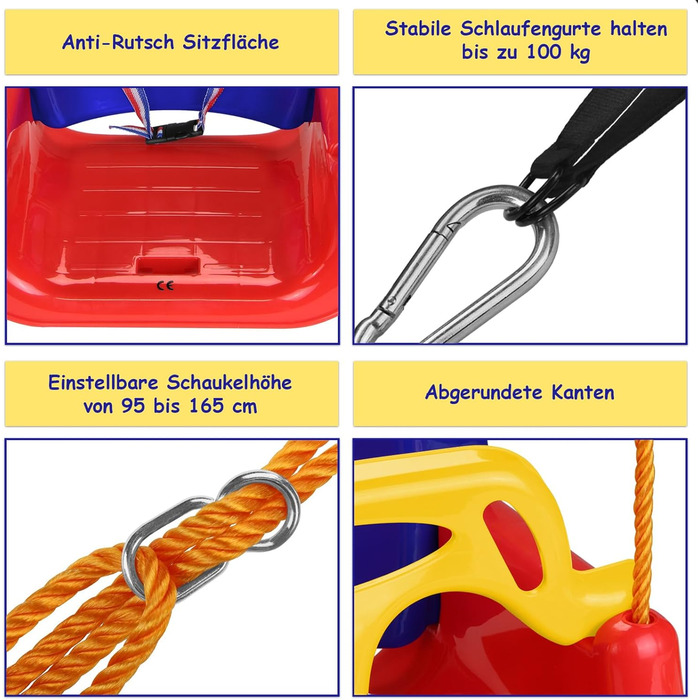 Дитячі гойдалки Montafox дитячі гойдалки 3 в 1 регульовані зростаючі дитячі гойдалки зі спинкою на ременях, колір різнокольорові р
