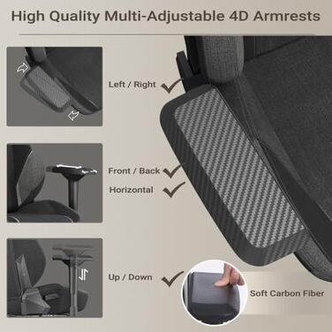 Ігрове крісло велике та широке - ергономічне офісне крісло з функцією нахилу 155, підтримкою голови та попереку, крісла для відпочинку темно-сірого кольору