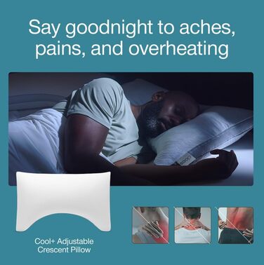 Регульована подушка Coop Home Goods Eden Cool у формі півмісяця, розмір queen-size, з піни з ефектом пам&39яті, плюс форма, з охолоджувальним гелем, підтримка шиї, подушка для сну на спині або боці, CertiPUR