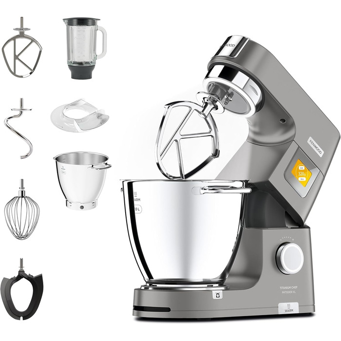 Кухонний комбайн Kenwood Titanium Chef Patissier XL KWL90.034SI (1400 Вт) з набором для кондитерів (4 предмети), сріблястий набір для приготування пасти MAX980ME з нержавіючої сталі