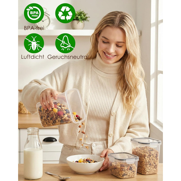 Герметичні контейнери для зберігання з кришками, 24 шт. и, штабелюються, без бісфенолу А, коробки для зберігання харчових продуктів для кухні, підходять для борошна, круп та макаронних виробів