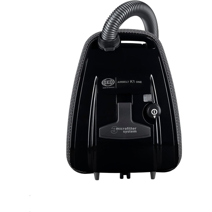 Пилосос SEBO AIRBELT K1 ONE з унікальним захистом меблів, двигун 890 Вт, комбінована насадка для підлоги, чорний, 42x30x24 см