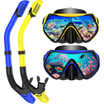 Набір для дорослого з маскою для підводного плавання, комплект для підводного плавання з маскою проти запотівання та сухим снорклінгом, професійна маска для підводного плавання із загартованого скла, синійжовтий