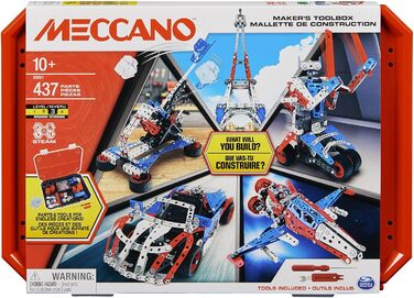 Конструктор BANDAI Meccano Baukoffer 5-в-1 транспорт, роботи, Ейфелева вежа 437 деталей, інструменти та інструкція, ігровий набір для дітей від 10 років, APM20106