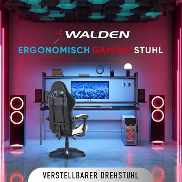 Ігрове крісло Walden Sports, ергономічне офісне крісло, ігрове крісло, регульована спинка та висота сидіння, обертове крісло, гоночне офісне комп&39ютерне крісло, ергономічне крісло для відеоігор (біле)